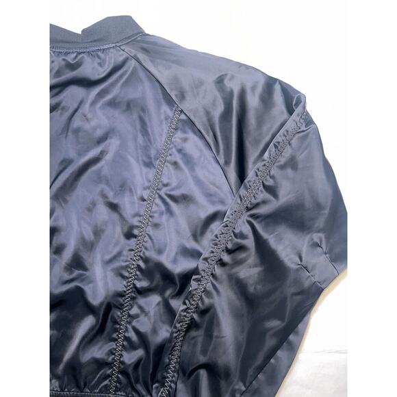 Fabletics x Demi Lovato Bomber Jacket Size Large Black Satin Tori Woven Active - Picture 13 of 16